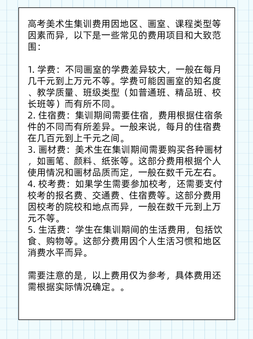 美術(shù)生高三集訓(xùn)費(fèi)用-圖1