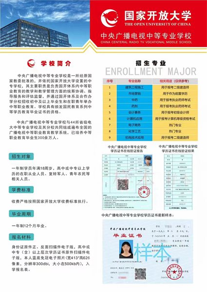 【成人-中專一年制】中央廣播電視中等專業(yè)學(xué)校2024年招生簡章-圖1