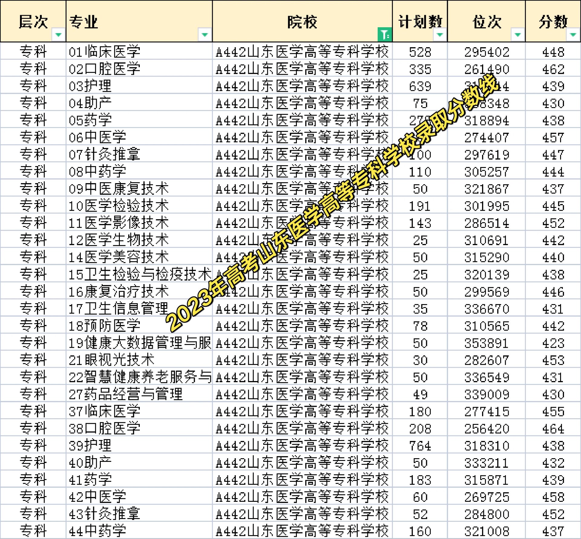 山東醫(yī)學高等?？茖W校分數(shù)線-圖1